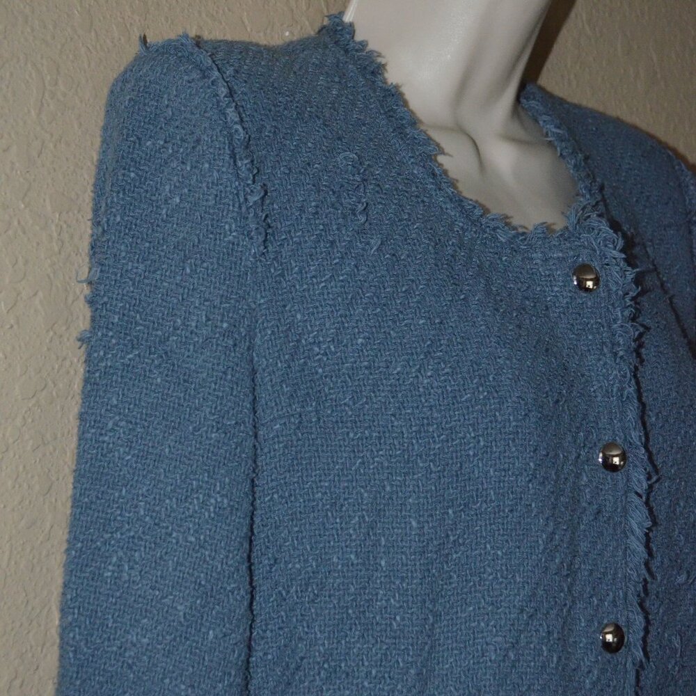 Sz 38 4 IRO Blue Agnette Distressed Tweed Blazer Jacket - Picture 6 of 9